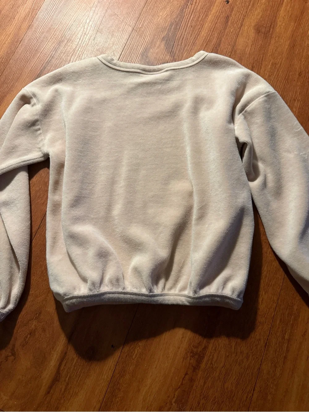 Y2K Juciy Couture Cream Pullover Sweatshirt with Navy Heart and Sleeve Stripes